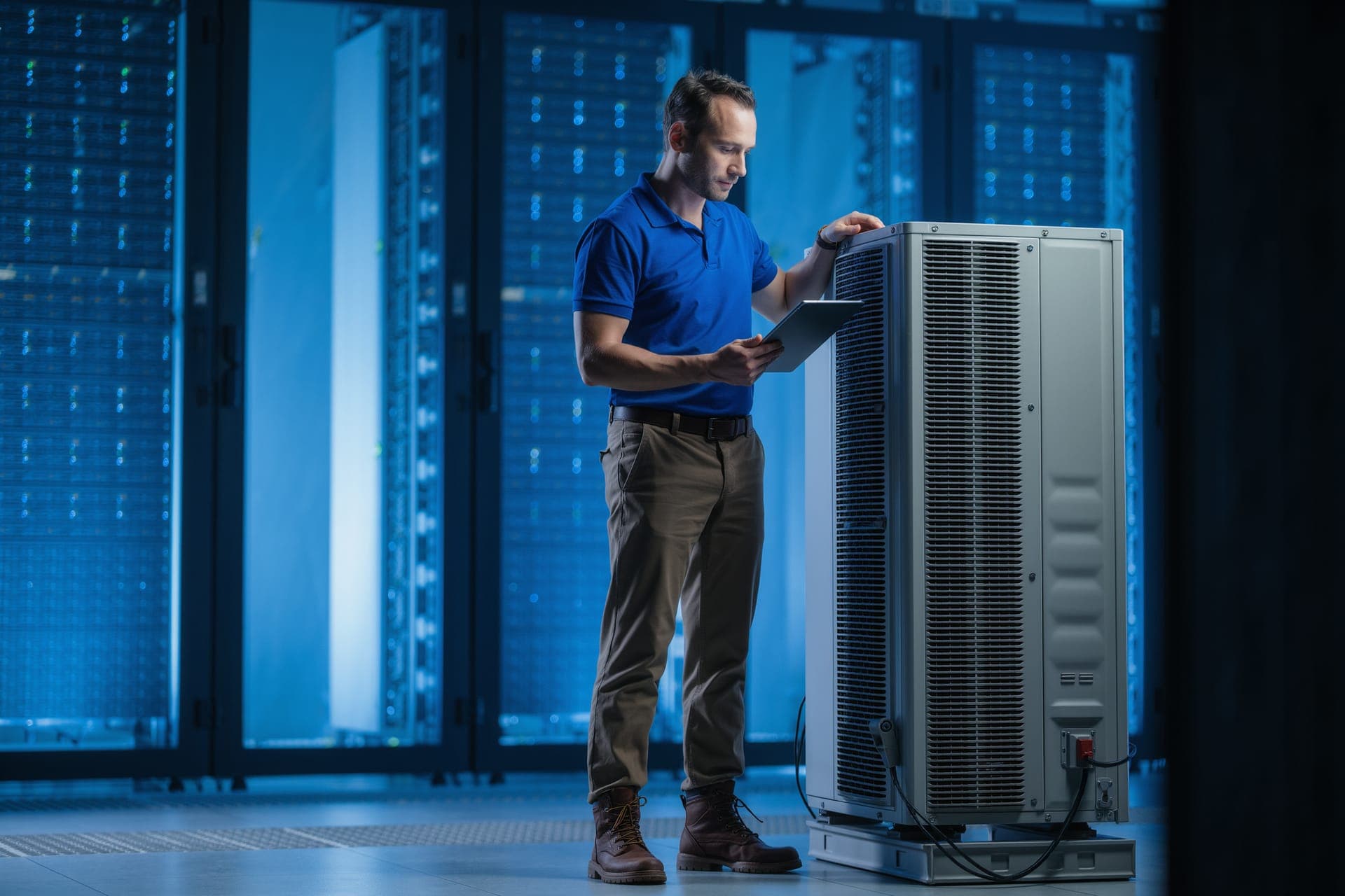Bleuwave technician servicing equipment in a Phoenix commercial facility