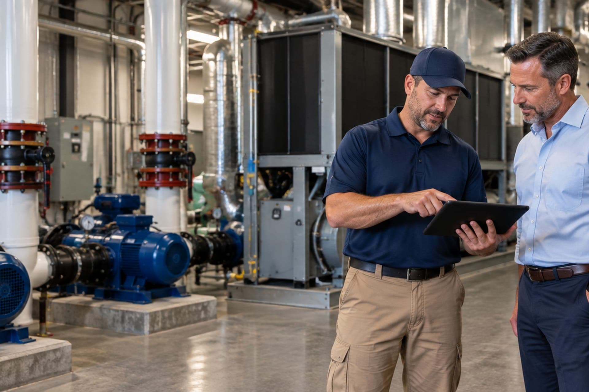 Bleuwave technician documenting commercial HVAC equipment condition